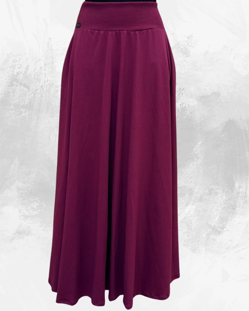 Dámská dlouhá na zem půlkolová úpletová sukně,purpurová